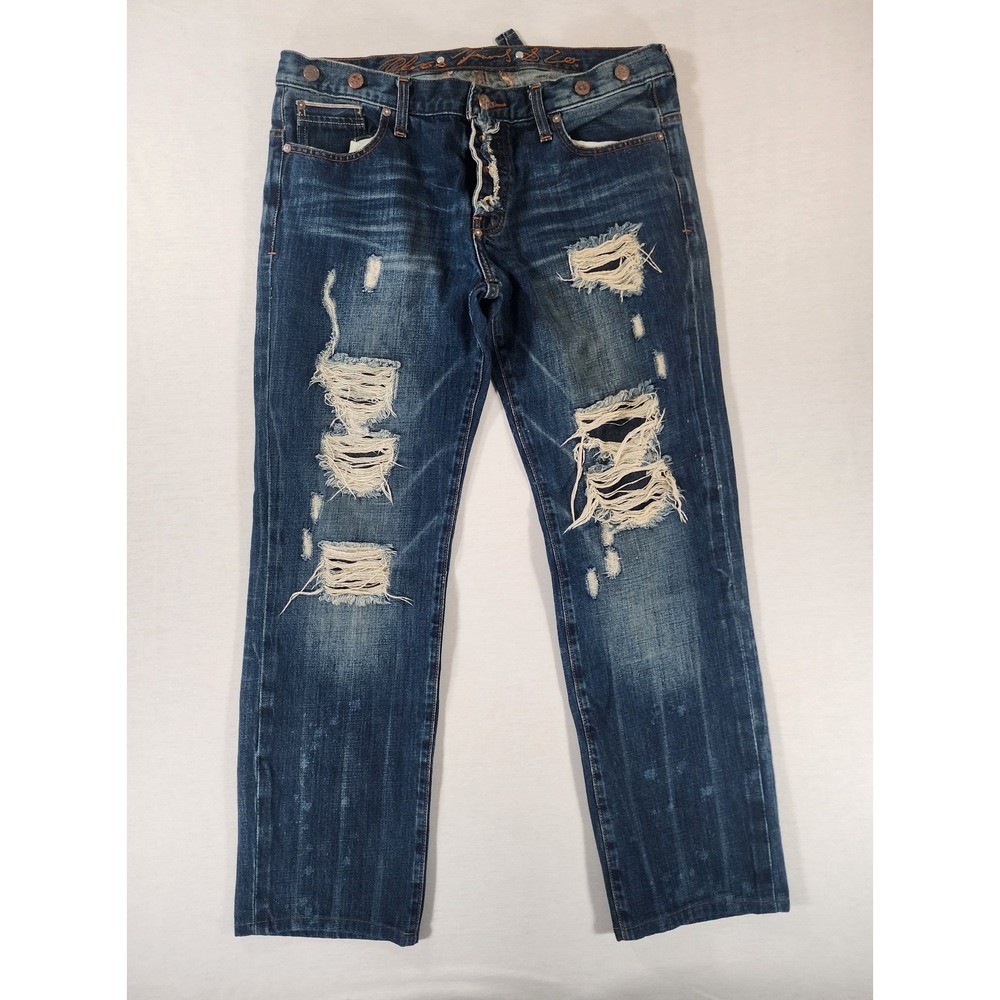 Alex's Jeans & Co Women 31 Distressed Blue Cotton Cinch Back Grunge Edgy Y2k